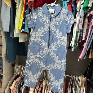 Burberry Blue Leaf Print Baby Romper
